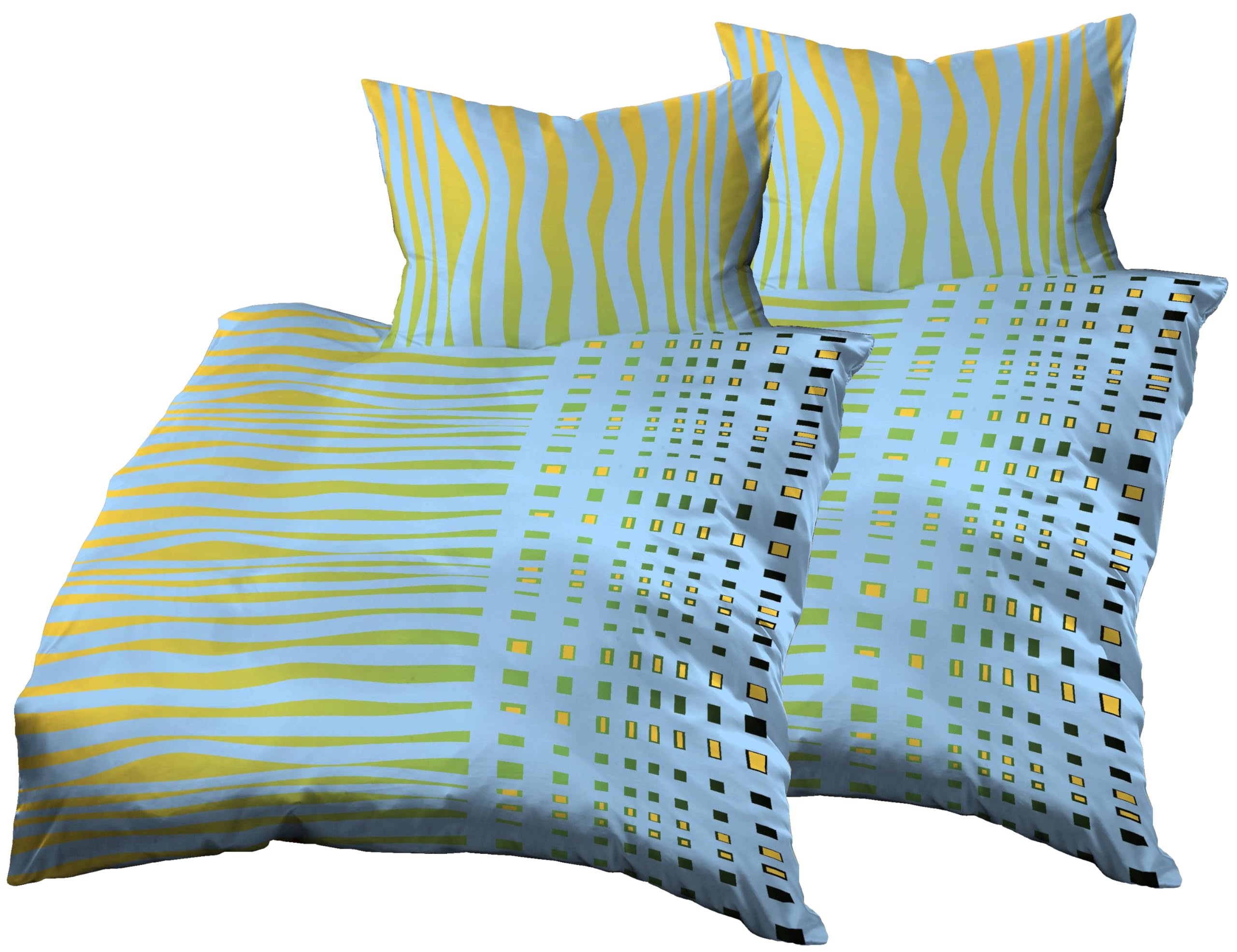 4teilig Bettwäsche-Set 2X 140x200 cm + 2X 70x90 cm, Mikrofaser, Zebra-Streifen Blau Gelb Grün