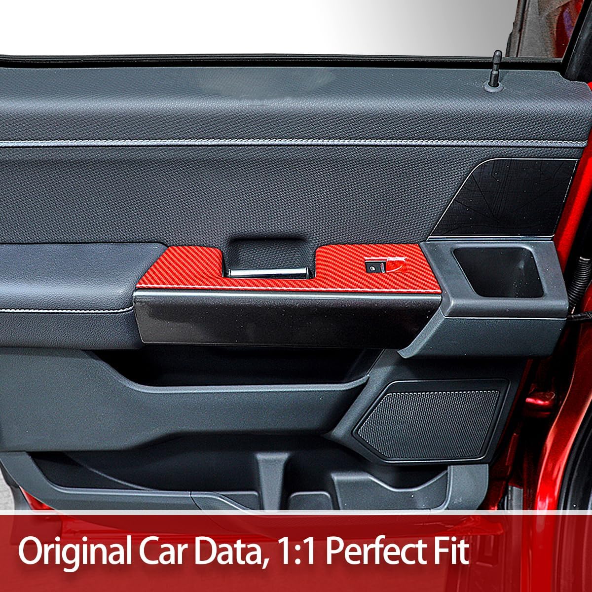 GZXinWei Interior Upgrade Accessories Door Armrest Window Control Switch Panel Trim Cover Sticker for 2021 2022 2023 2024 2025 2026 Ford F150 Red Carbon Fiber Grain
