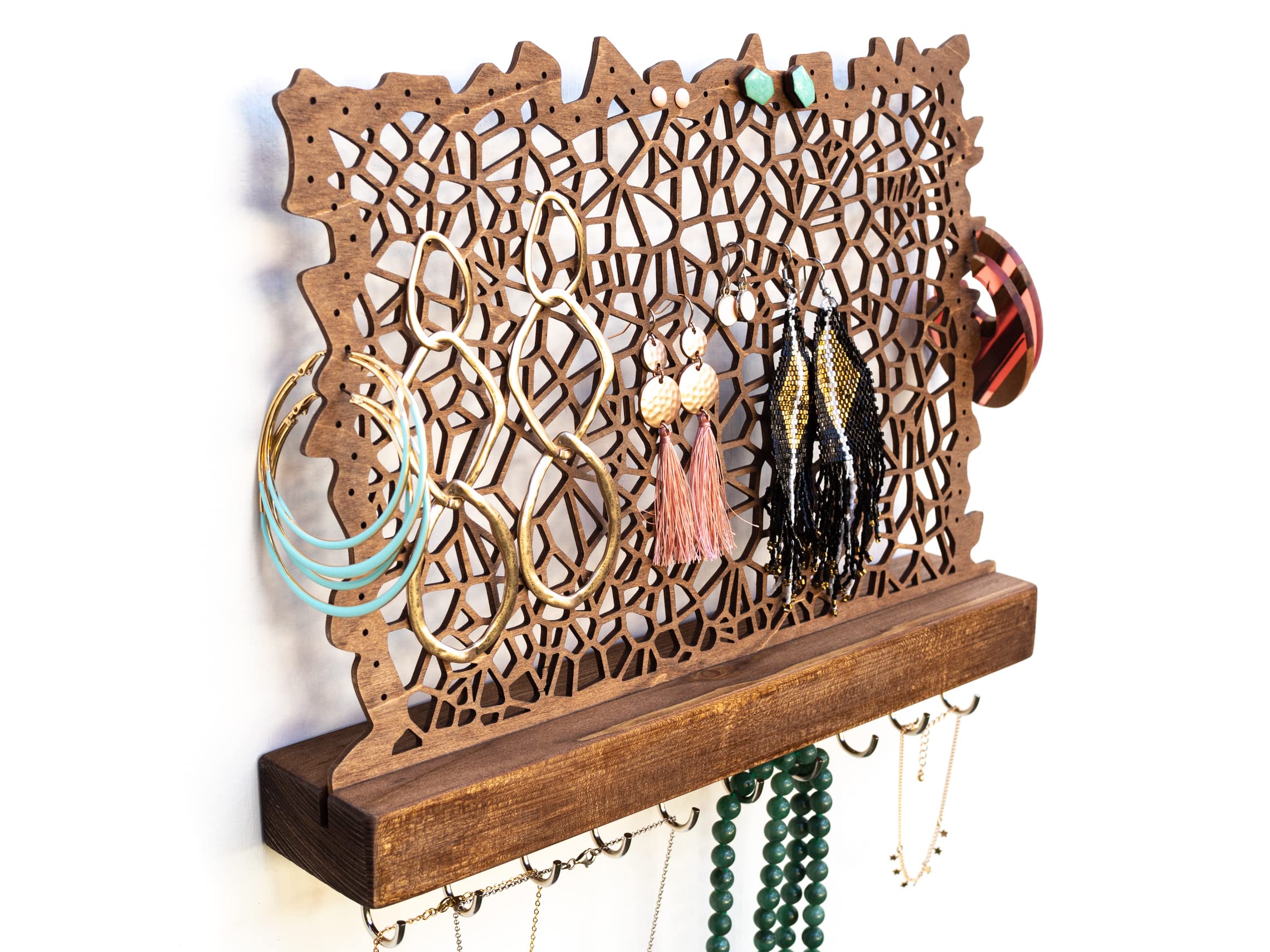 Handgemachter Schmuckhalter für die Wand mit Haken - Schmuckaufbewahrung für Ohrringe Ohrstecker Halsketten Armbänder Stecker Ketten