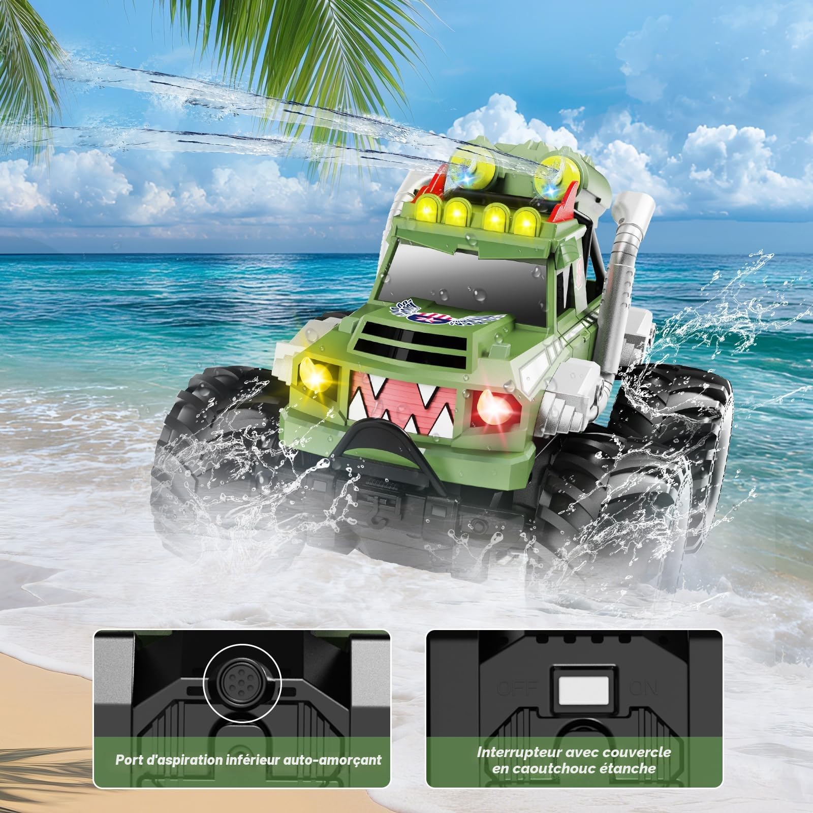 Dysaim Voiture Télécommandée Tout Terrain, Monster Truck Télécommandé, 4WD Voiture Telecommandé Enfant, Jouets pour Enfants Avancés, 2.4 Ghz Amphibie Toys RC Drift, Cadeau Enfant 6-12 Ans