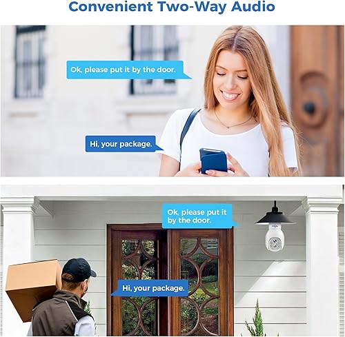 Miniatura 4 de Hiseeu Cámara de seguridad inalámbrica WiFi 2.4GHz, zoom 10X PTZ, cámara de seguridad impermeable, audio de 2 vías, seguimiento automático y alarma,