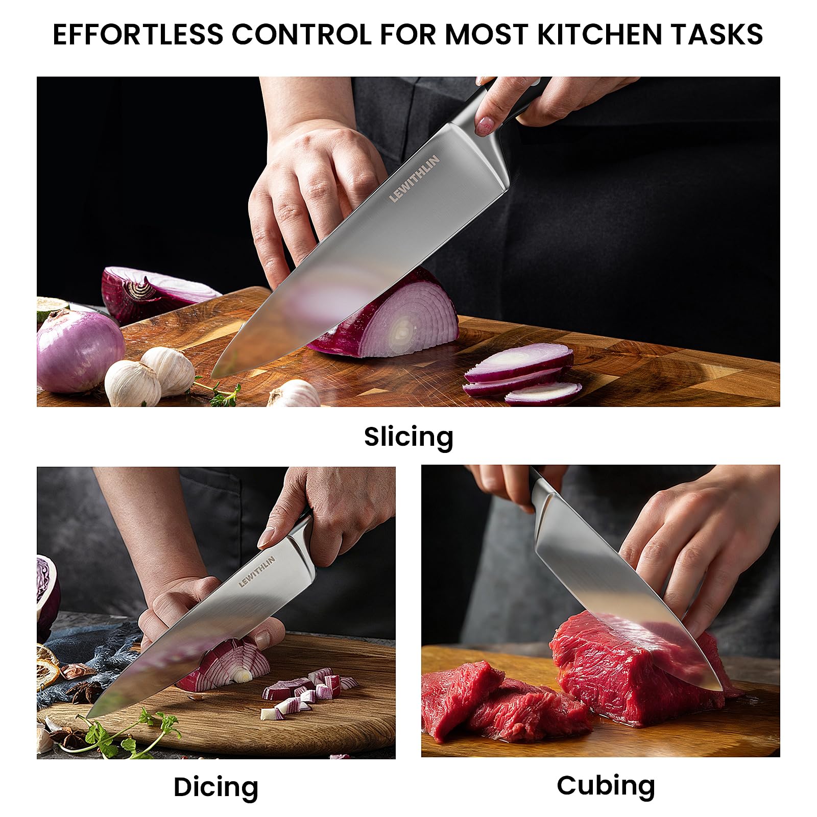 Kochmesser 20cm Profi Küchenmesser Messer Scharf Deutsch 1.4116 Edelstahl Chefmesser Tranchiermesser Allzweckmesser Fleischmesser mit Ergonomischem Griff für Fleisch, Gemüse, Obst