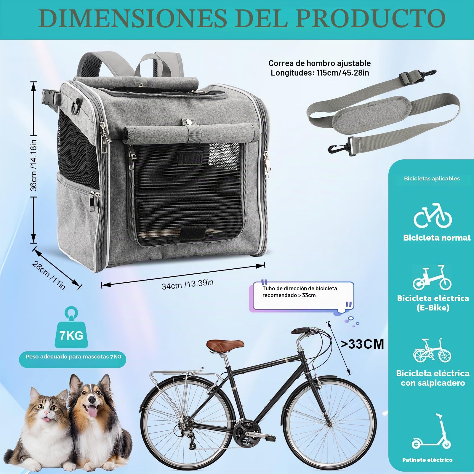Haiou Cesta Delantera para Perros de Bicicleta 4 en 1 (Máx 7kg) - Transportín Plegable Impermeable con Refuerzo en L, Ideal para Perros y Gatos Pequeños - Cestas Urbanas para Perros