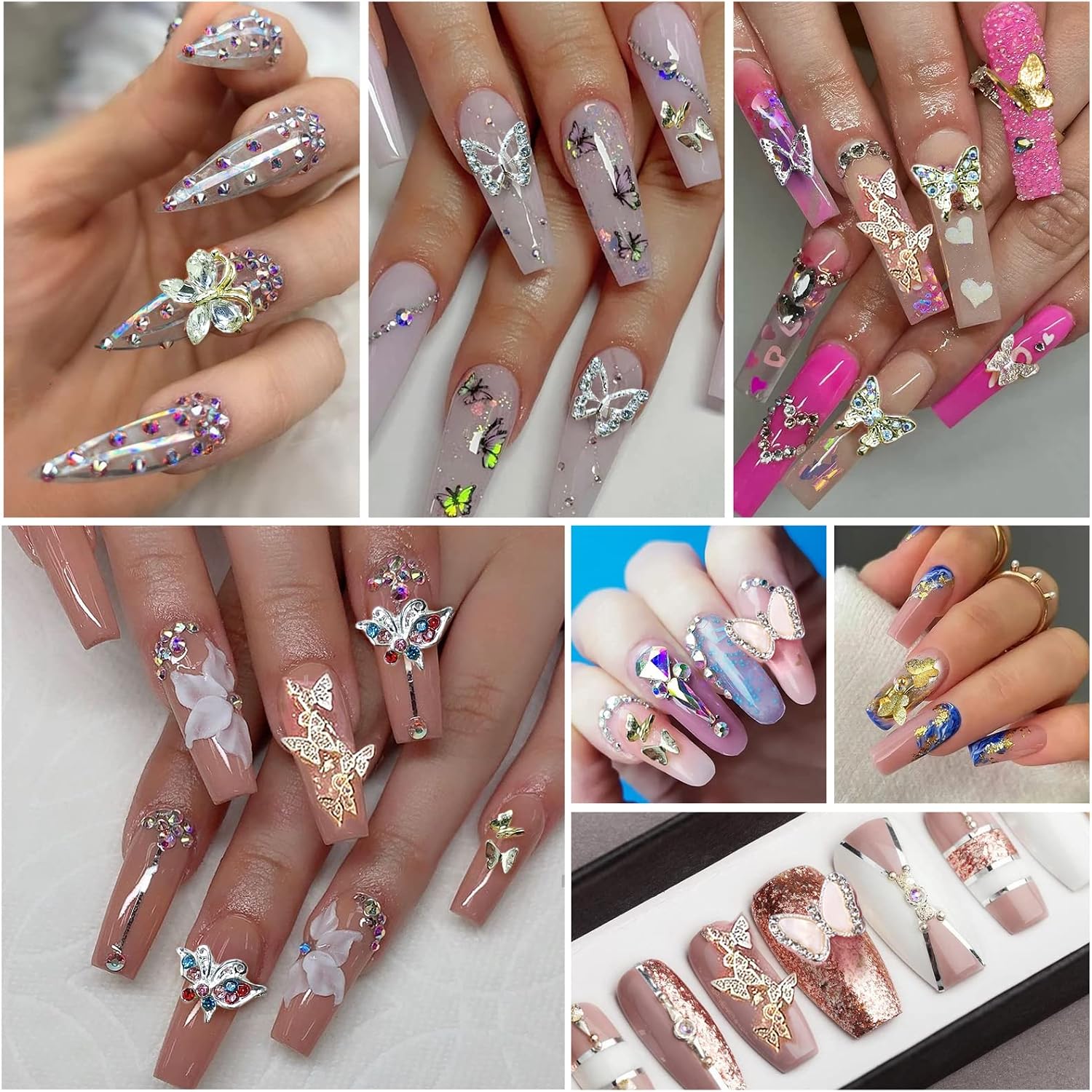 Juome Nail Charms, 40 Pcs Butterfly Nail Charms 3D Butterflies Shape Charms for Nails Gems, Nail Art Decorations Supplies