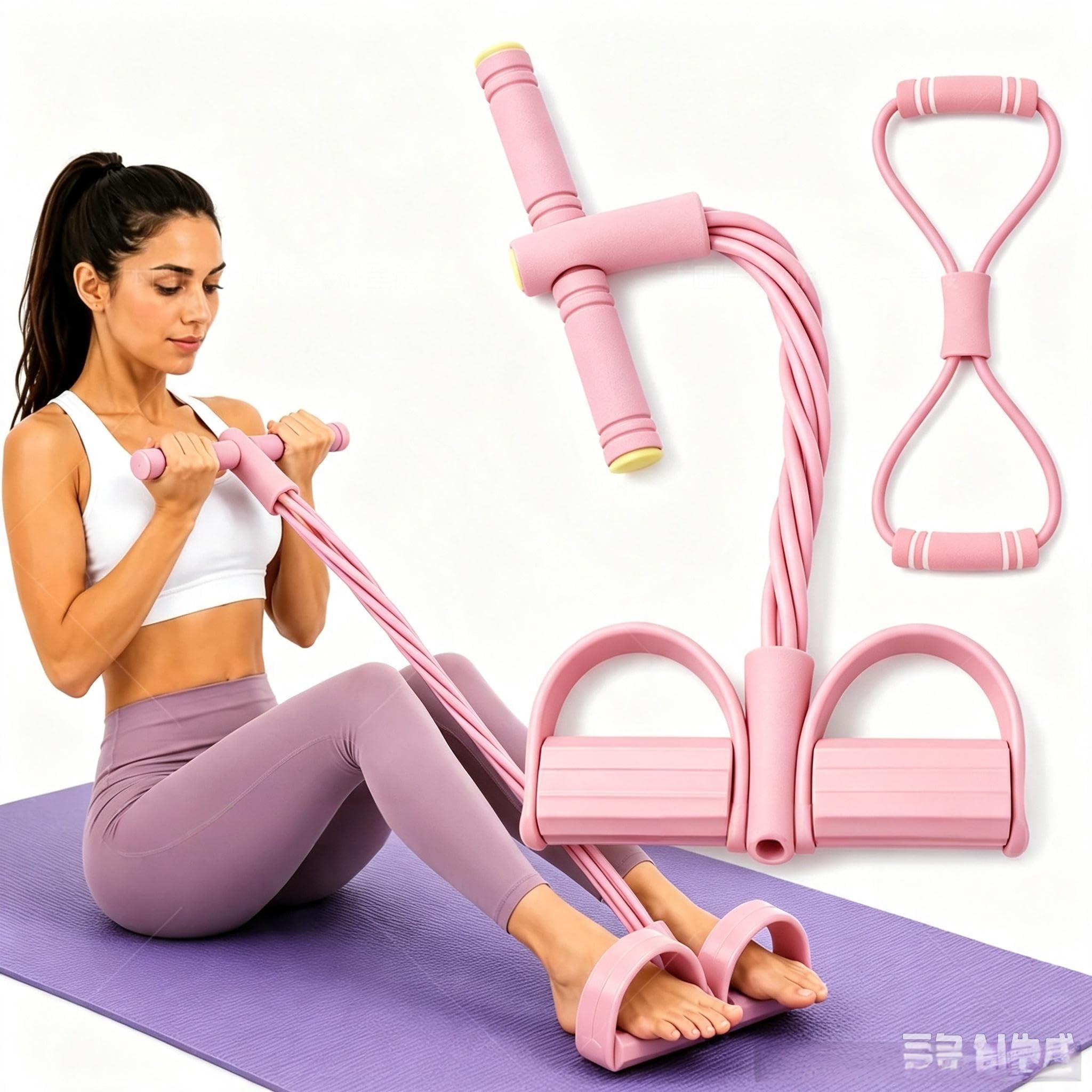 6-tube Pedal Resistance Bands with Handle，Sit-Up Training Equipment(pink)