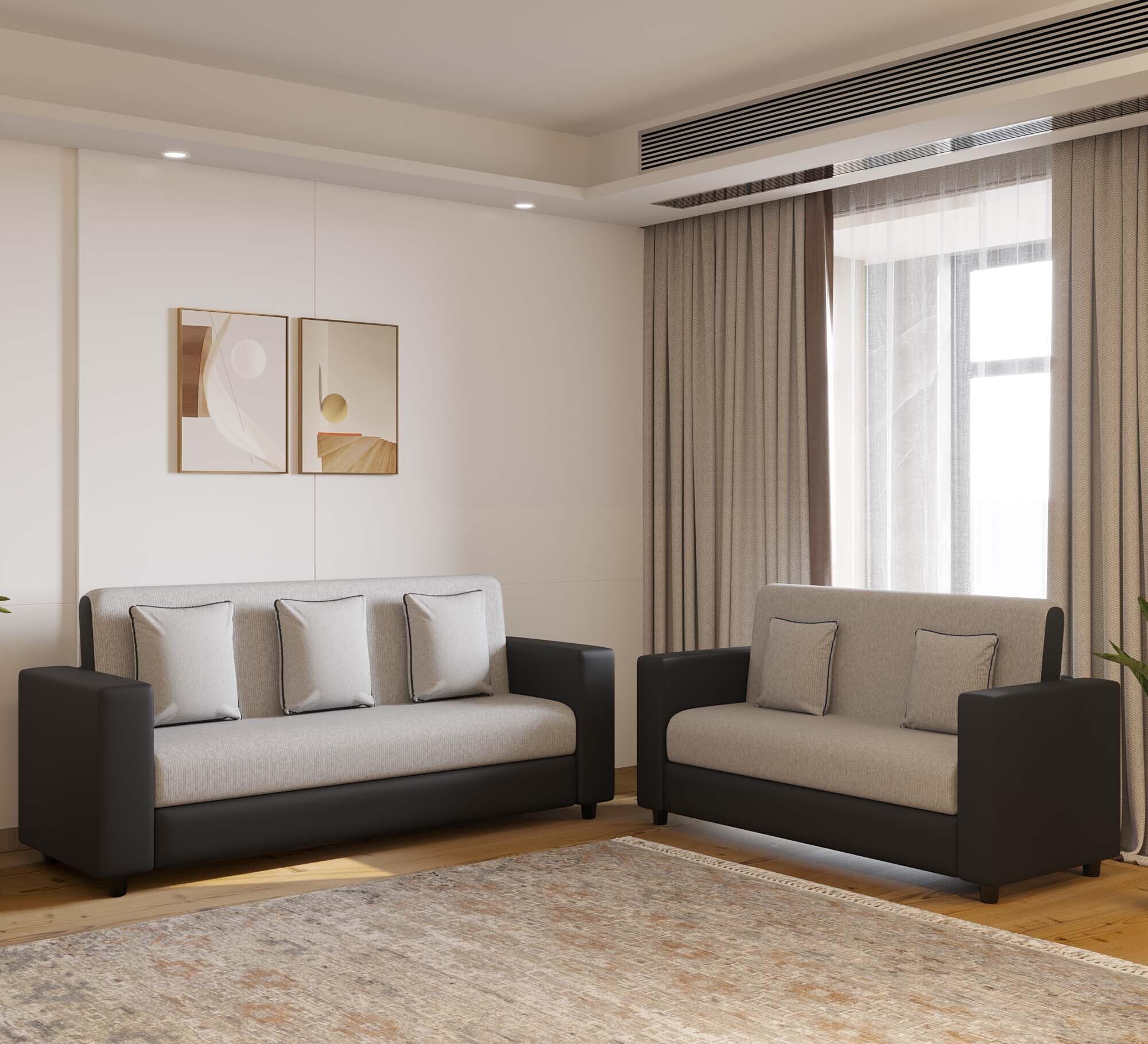 WESTIDO Emporio Fabric 3 + 2 Sofa Set for Living Room, Home & Office | Color- Black Grey4-image-16