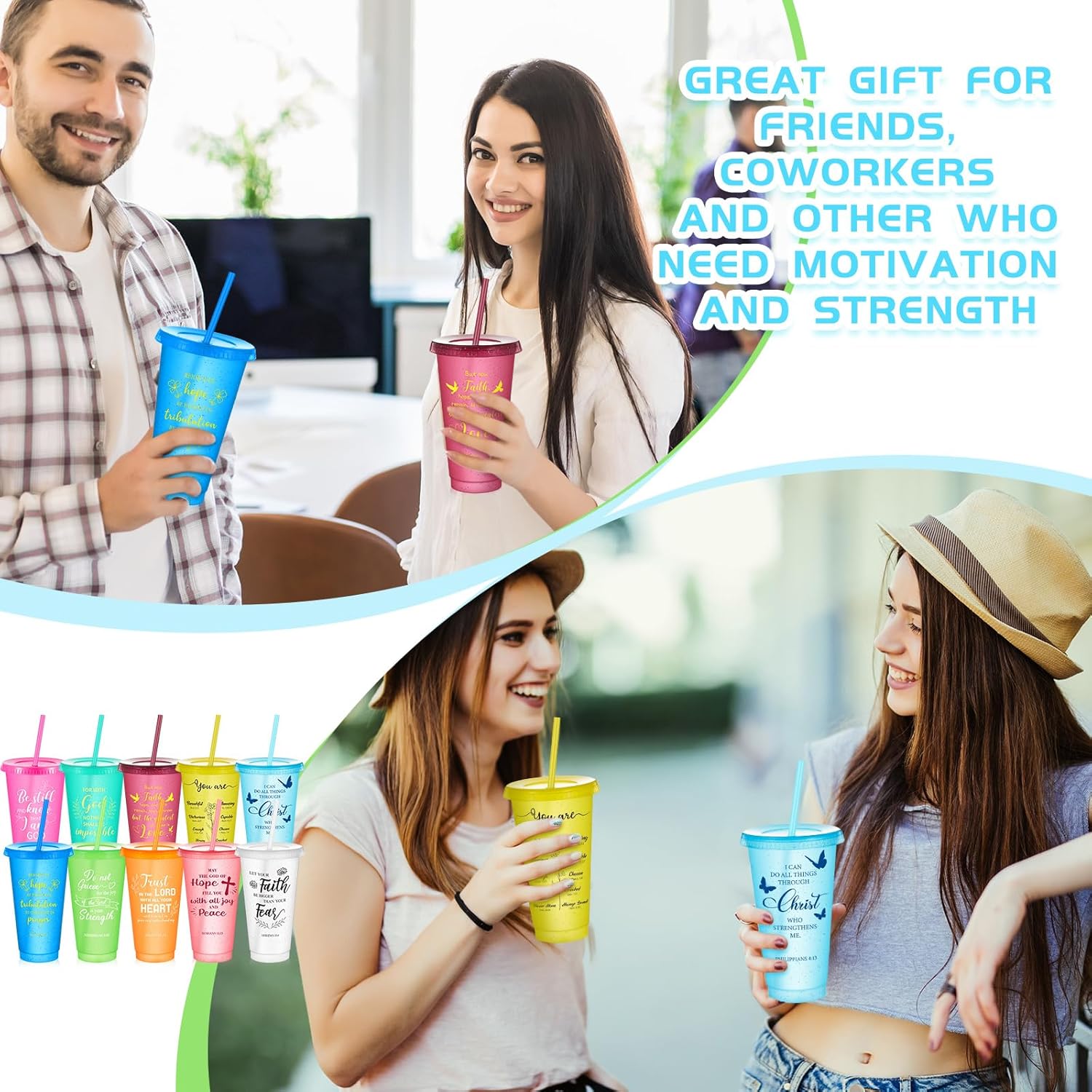 Uiifan 50 Pcs Christian Gifts Cups Bulk for Women Bible Verse Christian Tumblers with Lids and Straw 24oz Religious Church Gifts for Women Church Volunteers (Bright Color,Bible) - Image 6
