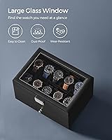 Vista 27 de SONGMICS Caja de reloj, organizador de 20 ranuras para reloj con tapa de vidrio grande, almohadas extraíbles, cerradura de metal, regalo para seres