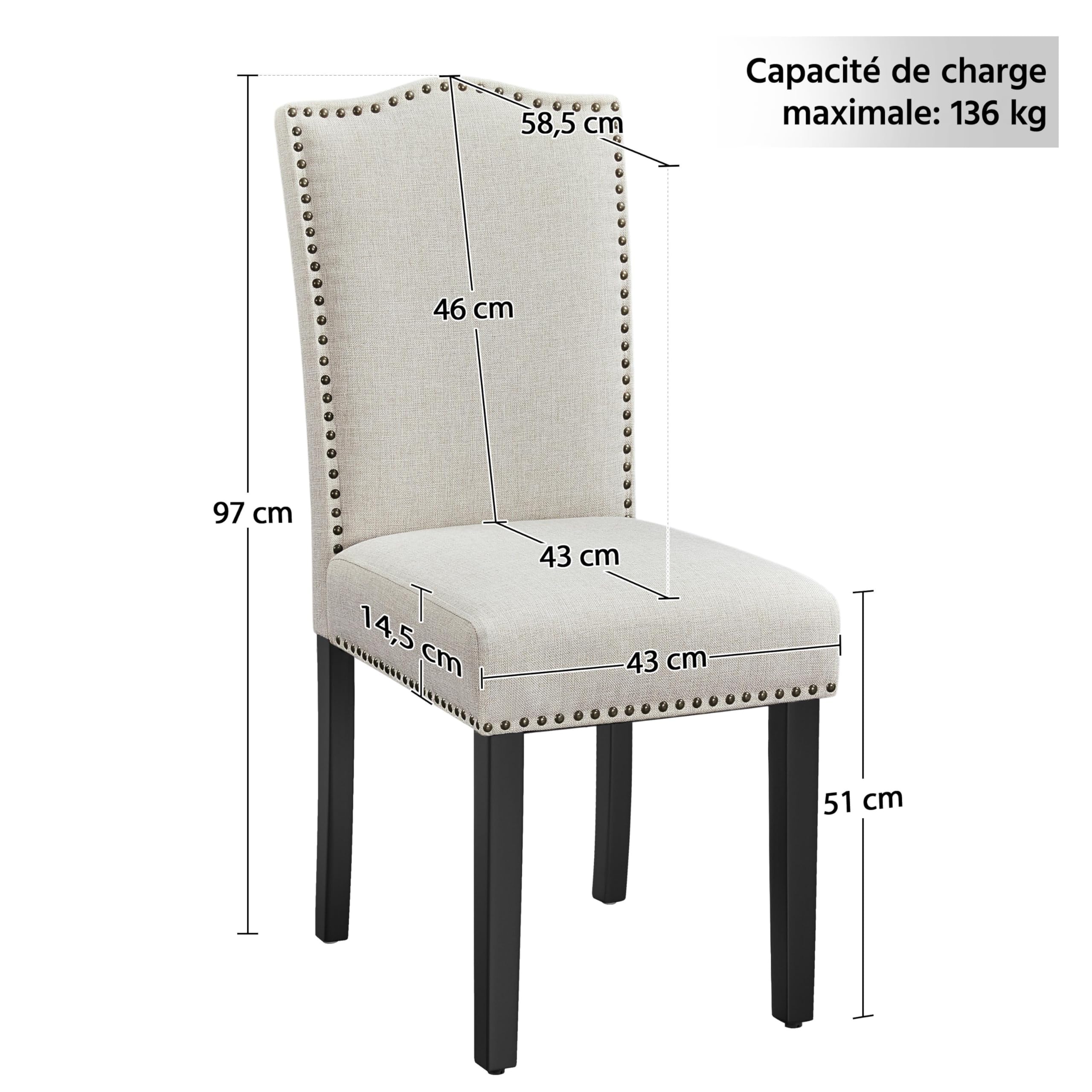 Yaheetech Conjunto de 2 Sillas de Cocina Moderna Tapizada de Tela Beige | Silla Comedor con Respaldo, Pata Madera, Silla para Dormitorio Salón, Pack de Sillas de Cocina, Silla Tapizada