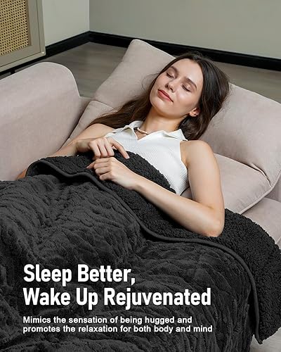 Miniatura 4 de Wemore Manta con peso para adultos, tamaño individual, 15 libras, manta con peso de jacquard suave y mullida de doble cara para dormir, acogedora