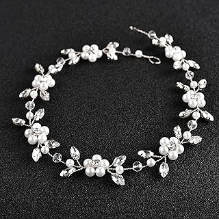 Flower Girl Headpiece Silver Wedding Pearls Rhinestone Headband Princess Hair Accessories for Birthday, Party, First Communion, Wedding (Silver)