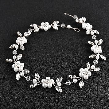 DonLeeving Flower Girl Headpiece Silver Wedding Pearls Rhinestone Headband Princess Hair Accessories for Birthday, Party, First Communion, Wedding Silver
