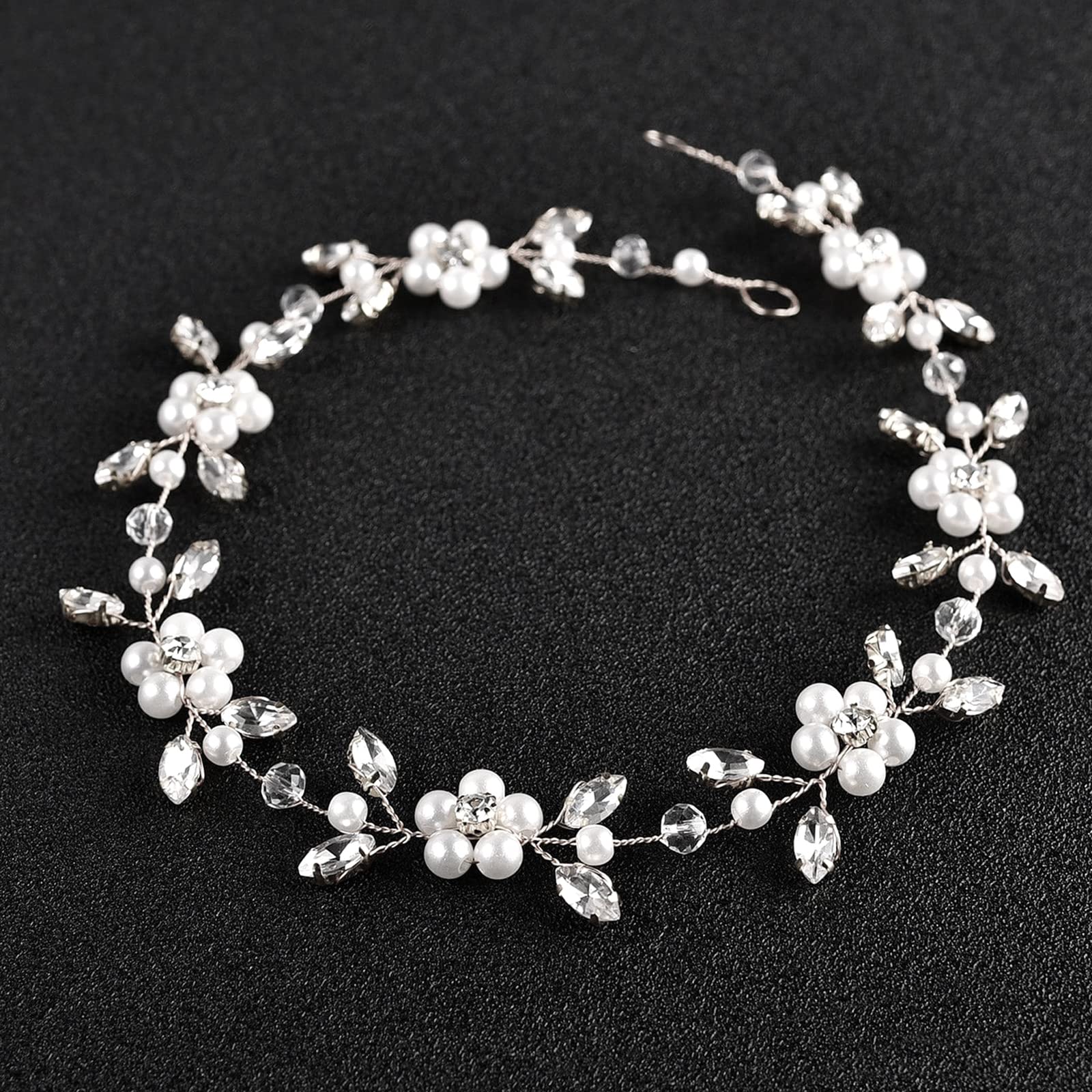 DonLeeving Flower Girl Headpiece Silver Wedding Pearls Rhinestone Headband Princess Hair Accessories for Birthday, Party, First Communion, Wedding (Silver)