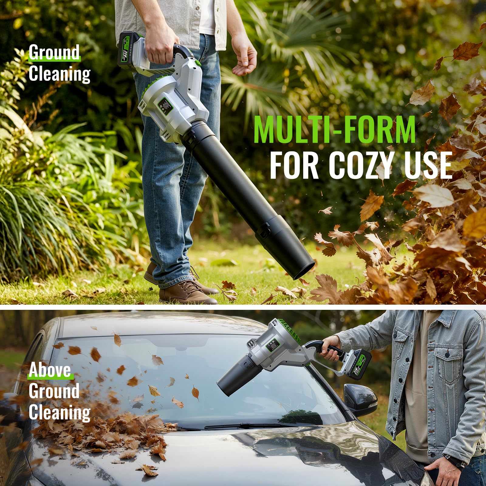 Leaf Blower Cordless, 680CFM Leaf Blowers with 2 x 4.0Ah Batteries, 5-Speed Brushless Motor, Lightweight Grass Snow Blowers for Lawn Care, Patio, Yard, Garden Cleaning, Gray - 3