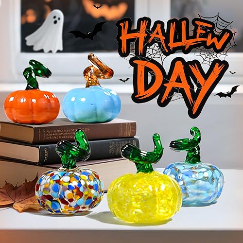 Miniatura 4 de 5 figuras pequeñas de cristal soplado coleccionables de Halloween, Acción de Gracias, calabaza, pisapapeles, cosecha de otoño, decoración para el