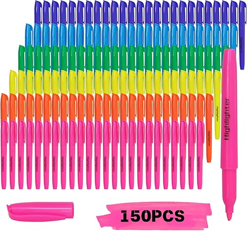 Paquete de 150 resaltadores a granel, resaltadores multicolor en varios colores neón con estuches transparentes, resaltadores perfectos para el