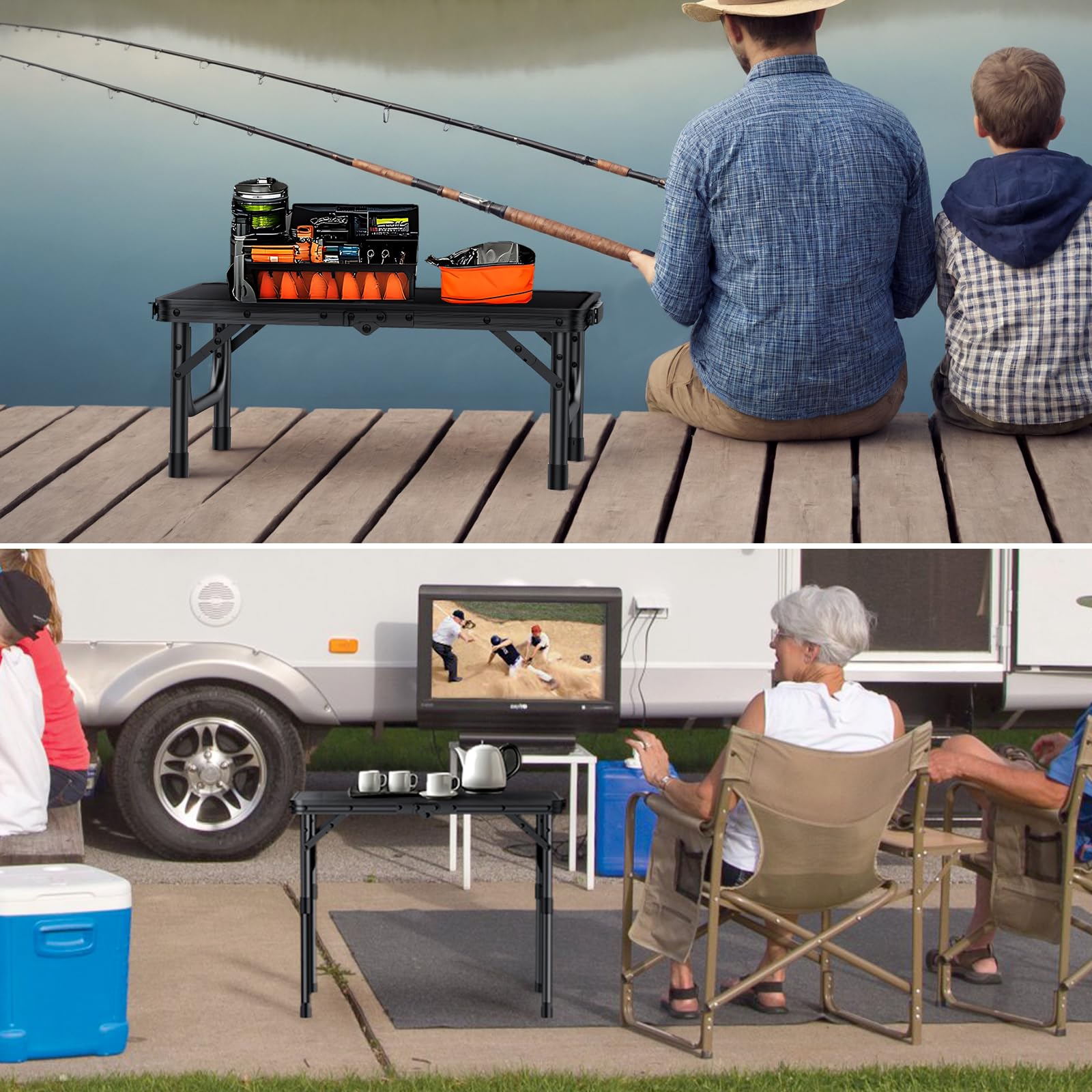 VINTEAM Campingtisch, 3-Fach höhenverstellbar, Leichter klappbarer Picknicktisch mit MDF-Platte, tragbarer Tisch für Grillabende, Picknicks, tragbarer Outdoor-Tisch, Kleiner Klapptisch - 58x40 cm