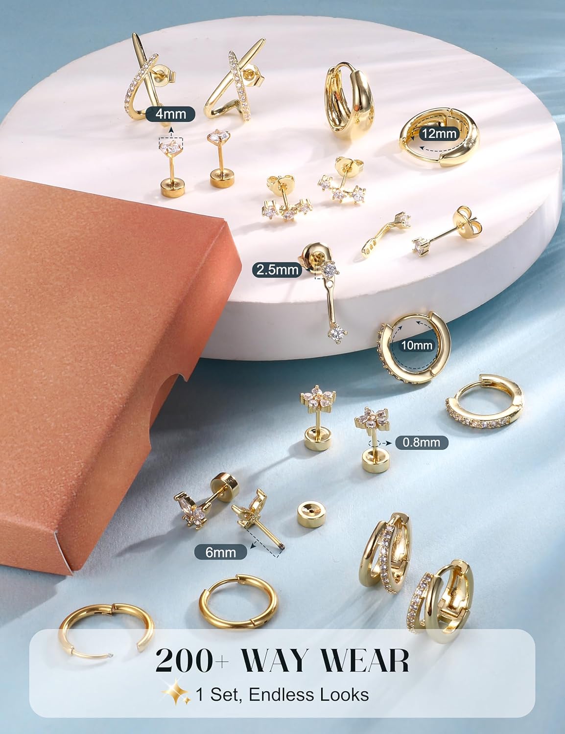 BESTEEL Hypoallergenic Flat Back Earrings for Women - 14K Gold Plated Surgical Steel Earring Stacks Set CZ Stud Huggie Hoop Earings for Cartilage Tragus Helix Sensitive Ears Silver Plated Jewelry 20G - Image 6