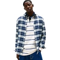 Tommy Jeans Uomo Camicia Flannel Check Shirt Regular Fit, Grigio (Dark Night Navy/Big Check)