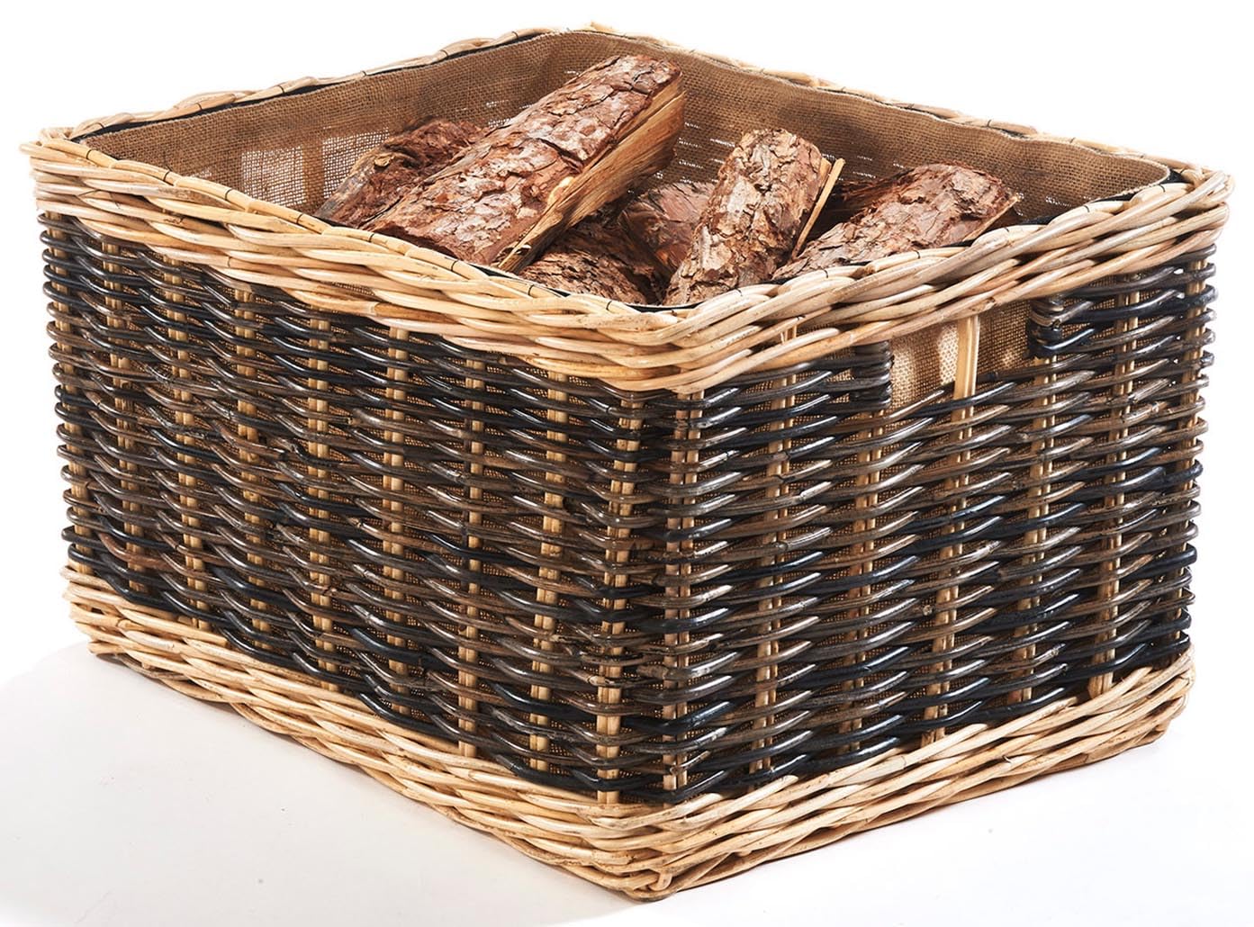 Kobolo Holztrage Holzkorb für Kaminholz Rattan mit Jutestoff und Henkel