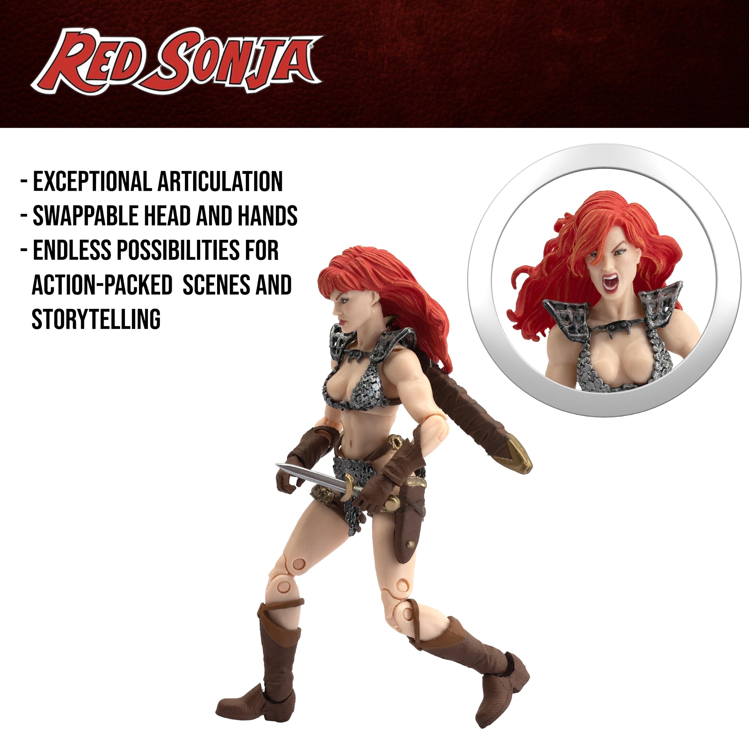 Boss Fight Studio Hero H.A.C.K.S. Czerwona Sonja Figurka - Wysoce przegubowa, kolekcjonerska i konfigurowalna figurka z wymiennymi częściami i akcesoriami, skala 1:18