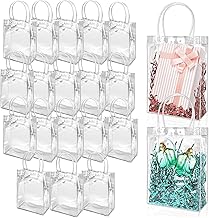 Shengxi Pack of 25 Transparent Gift Bags with Handles, Transparent Gift Bags, 23 x 17 x 7 cm, Reusable PVC Bags for Shopping Wedding Birthday Baby Shower Favors