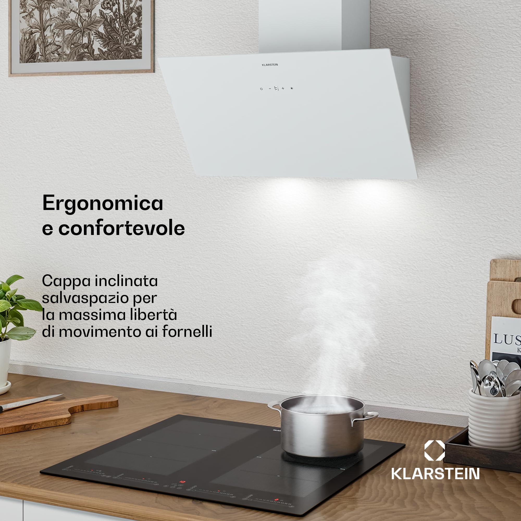 Klarstein Cappa Aspirante a Incasso 60cm, Cappa Cucina con Filtro, Cappa Cucina in Alluminio Lavabile in Lavastoviglie, Cappa Incasso con Flusso d'Aria 305m³/h, LED, Cappa Filtrante con Touch Control