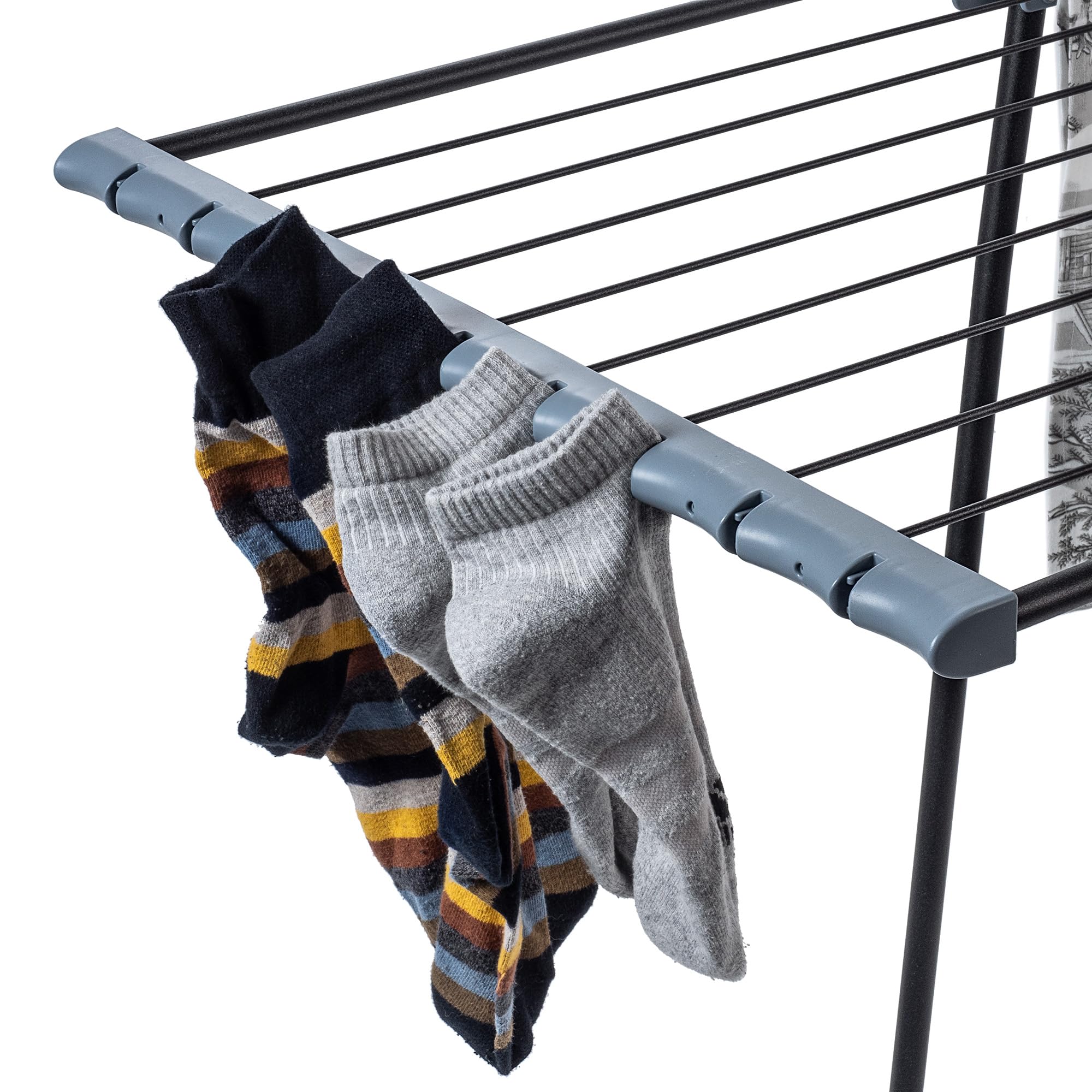KADAX Stendibiancheria Estensibile in Acciaio, Stendino Allungabile e Pieghevole da Pavimento con Piedi Antiscivolo per Utilizzo Interno ed Esterno (Nero)