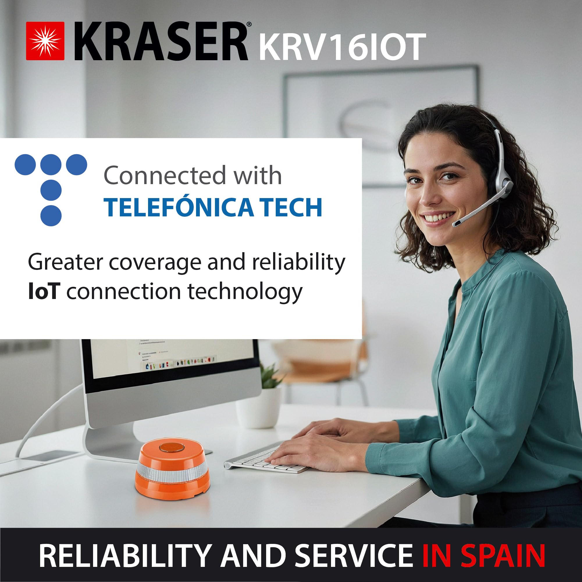 KRASER KRV16IOT Baliza V16 Homologada DGT más Visible y Segura, Geolocalizador Avanzado 3.0, Luz Emergencia Coche Obligatoria 2026, SIM y Datos Incluidos Telefonica Potente Base Magnetica LED 360º 2ud