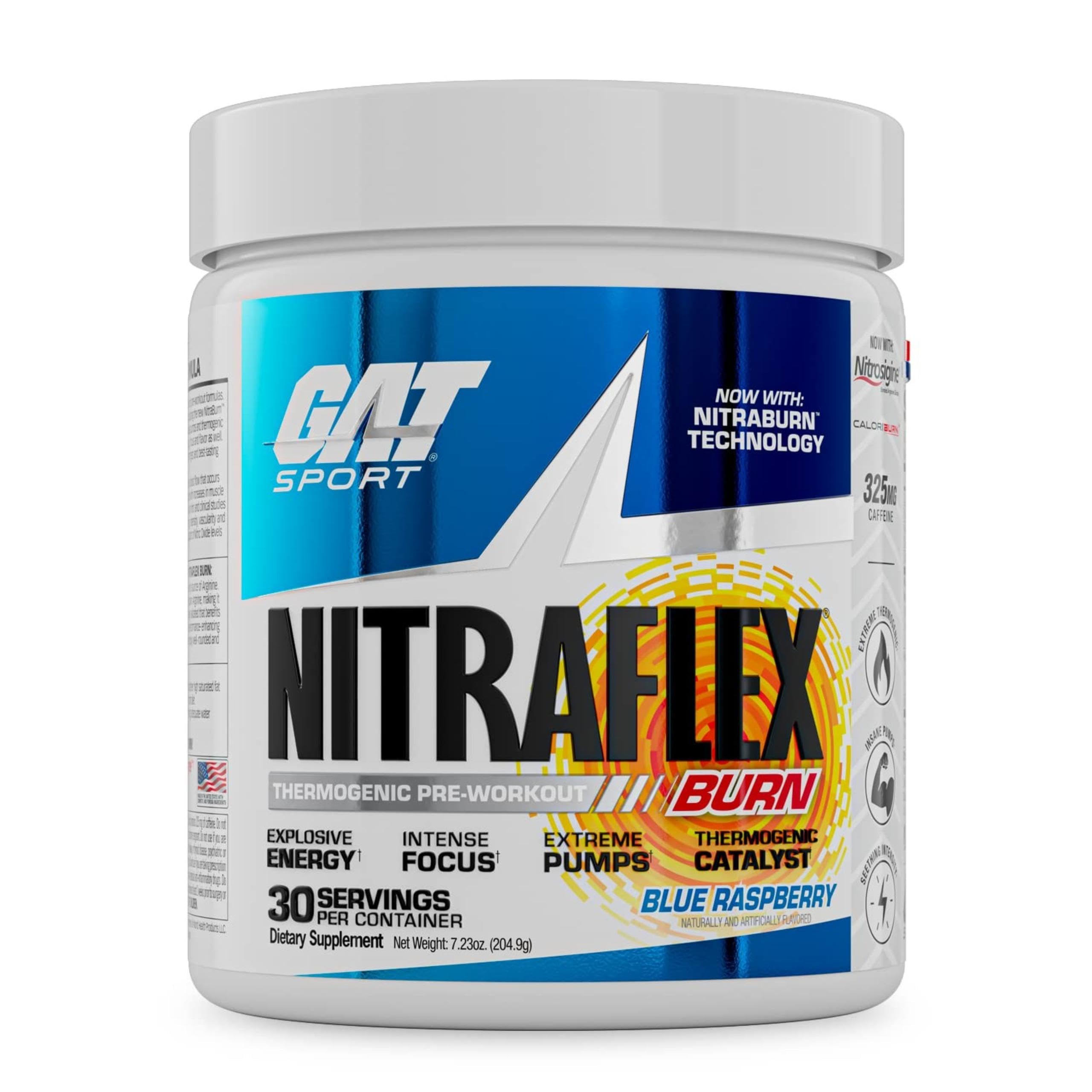 NITRAFLEX Burn, Pre-Workout, Blue Raspberry, 30 Servings