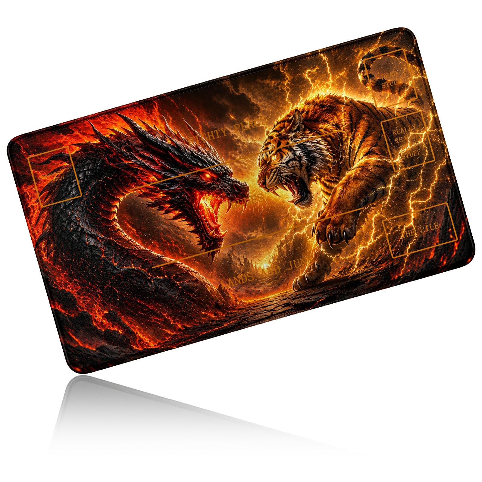 Dikoer for MTG/TCG Playmat w/Zones Commander Deck Gaming Mat, Dragon Tiger