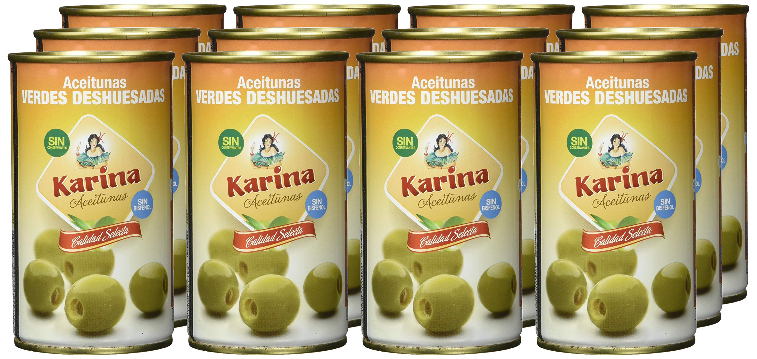 Aceitunas Karina Grüne Manzanilla-Oliven ohne Stein, Dose, 12er Pack (12 x 150 g)