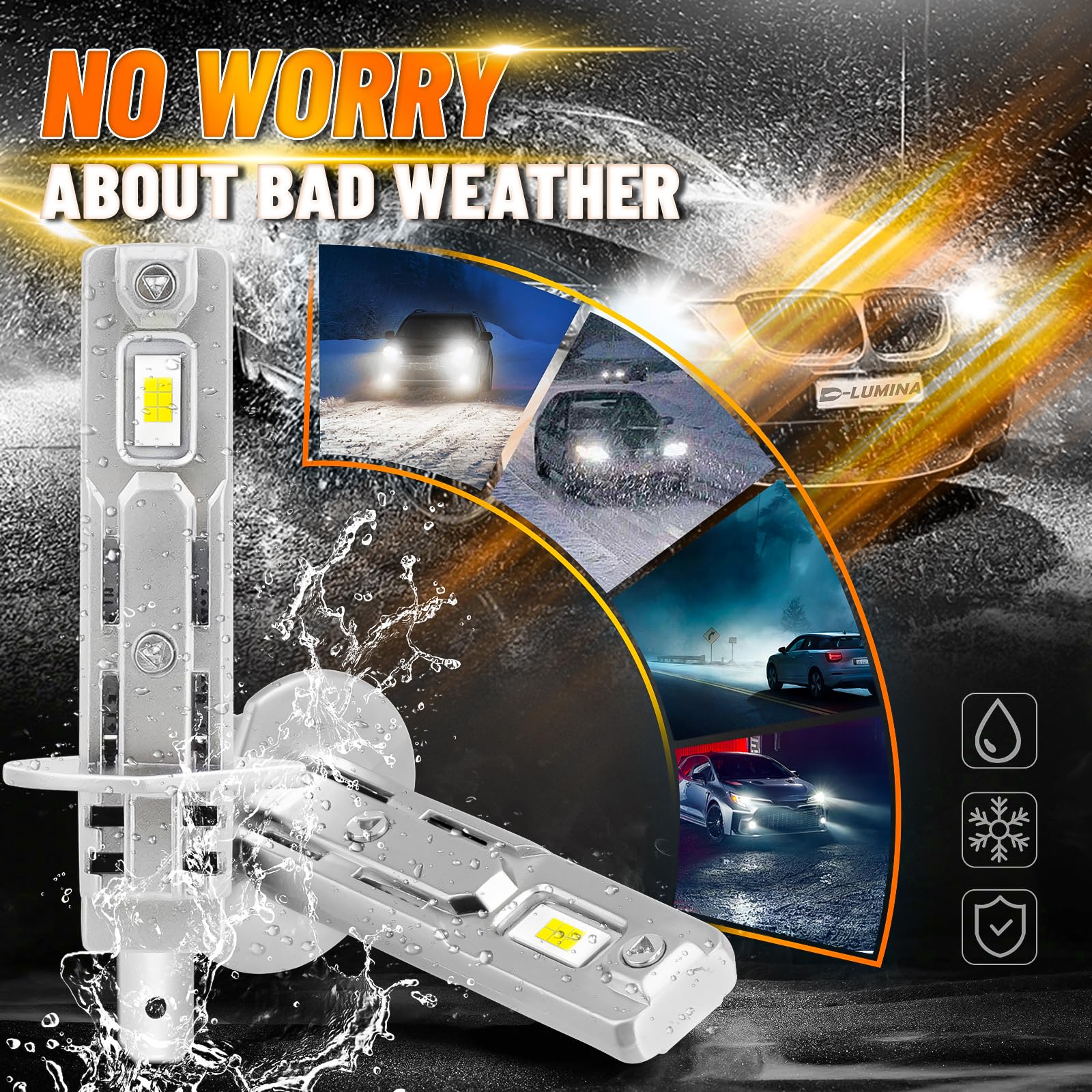 D-Lumina Ampoule H1 LED Canbus,100W 16000LM 6500K Puce CSP Super Lumineux éblouissants et feux de croisement,1:1 Design de rechange Lampe halogène non polarité,Plug and Play