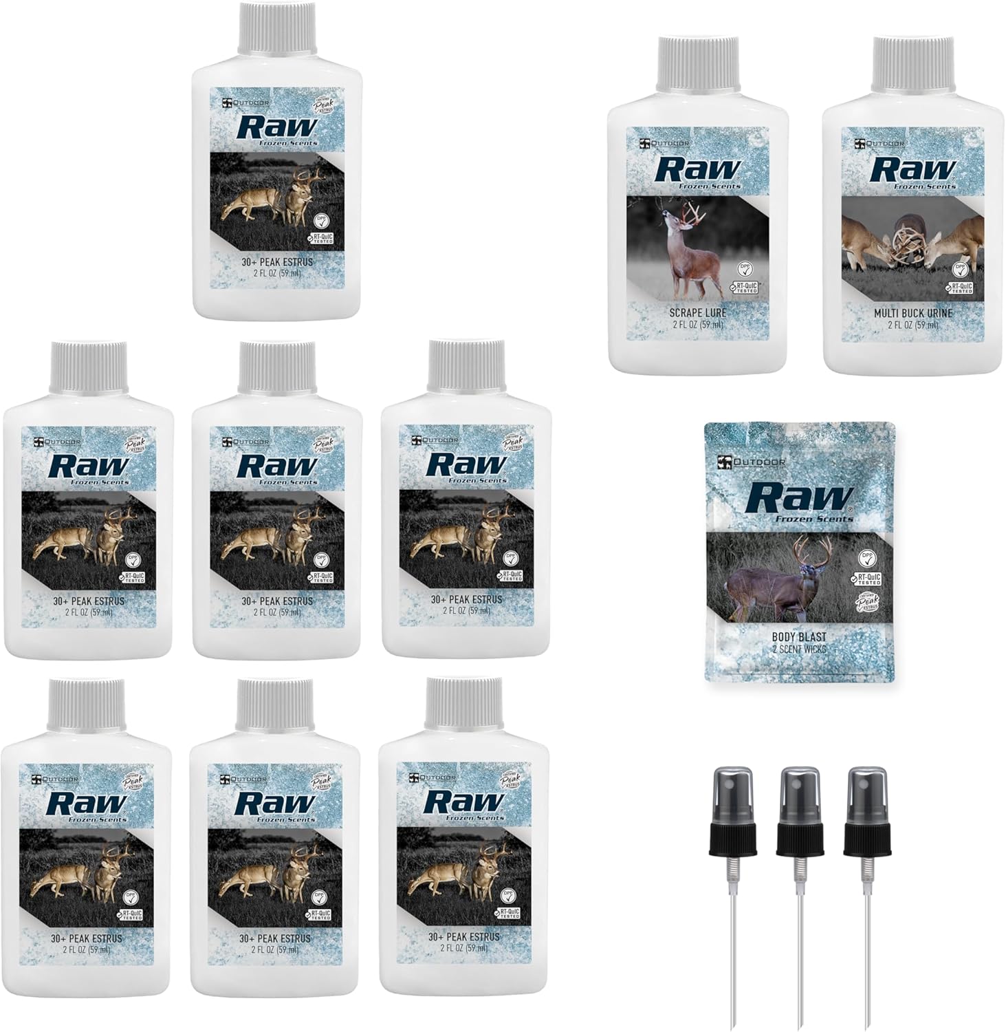RAW Frozen Scents Rut Season Pro Package Deer Attractant Scent Scrape Lure, Peak Estrus, Buck Scent, Deer Hunting