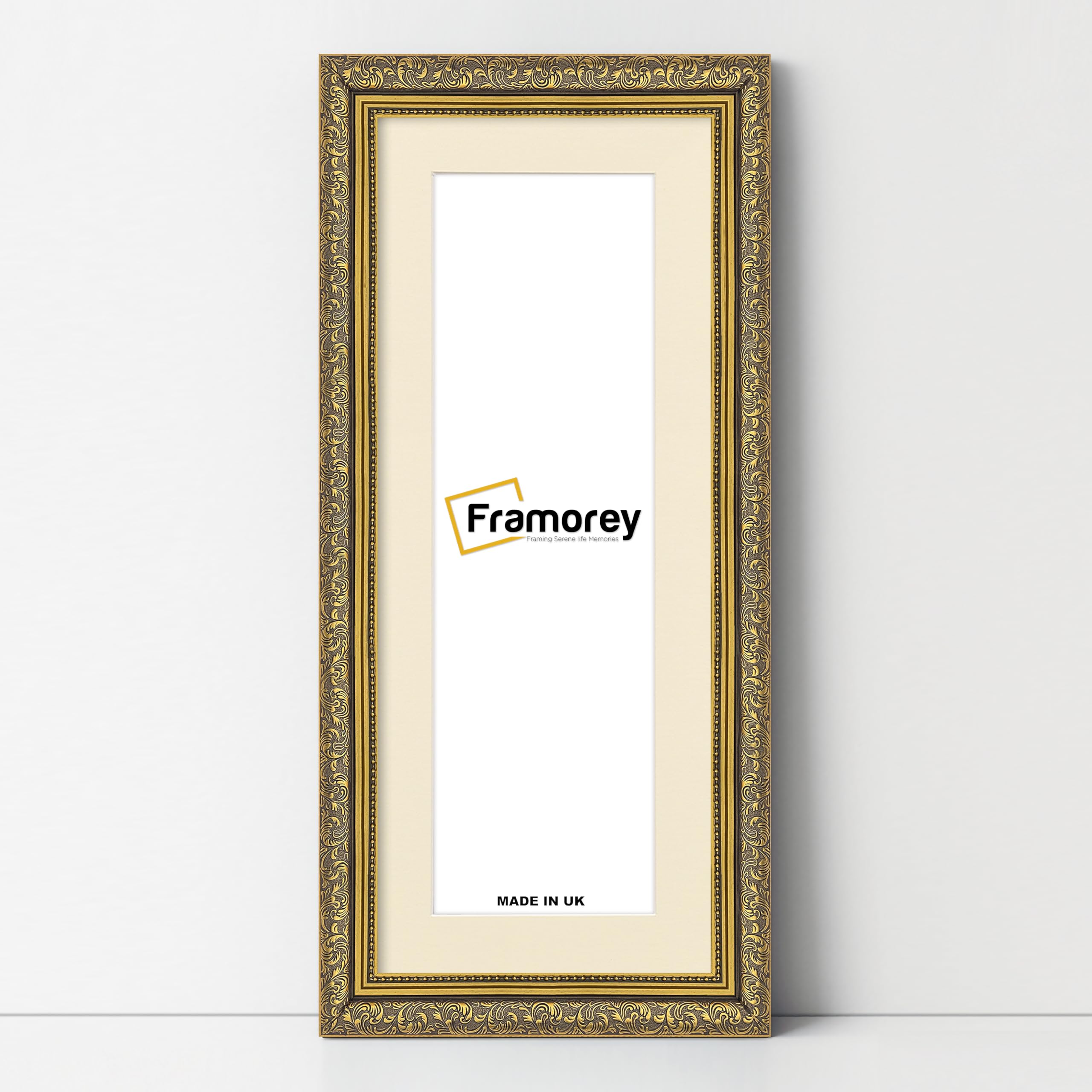 FRAMOREY Panoramic Style Picture Frame, 20x12" Size Gold Photo Frame With 16x8" Size Ivory Mount, Dahlia Traditional Effect Wall Hanging Frame, Home Décor Frame,