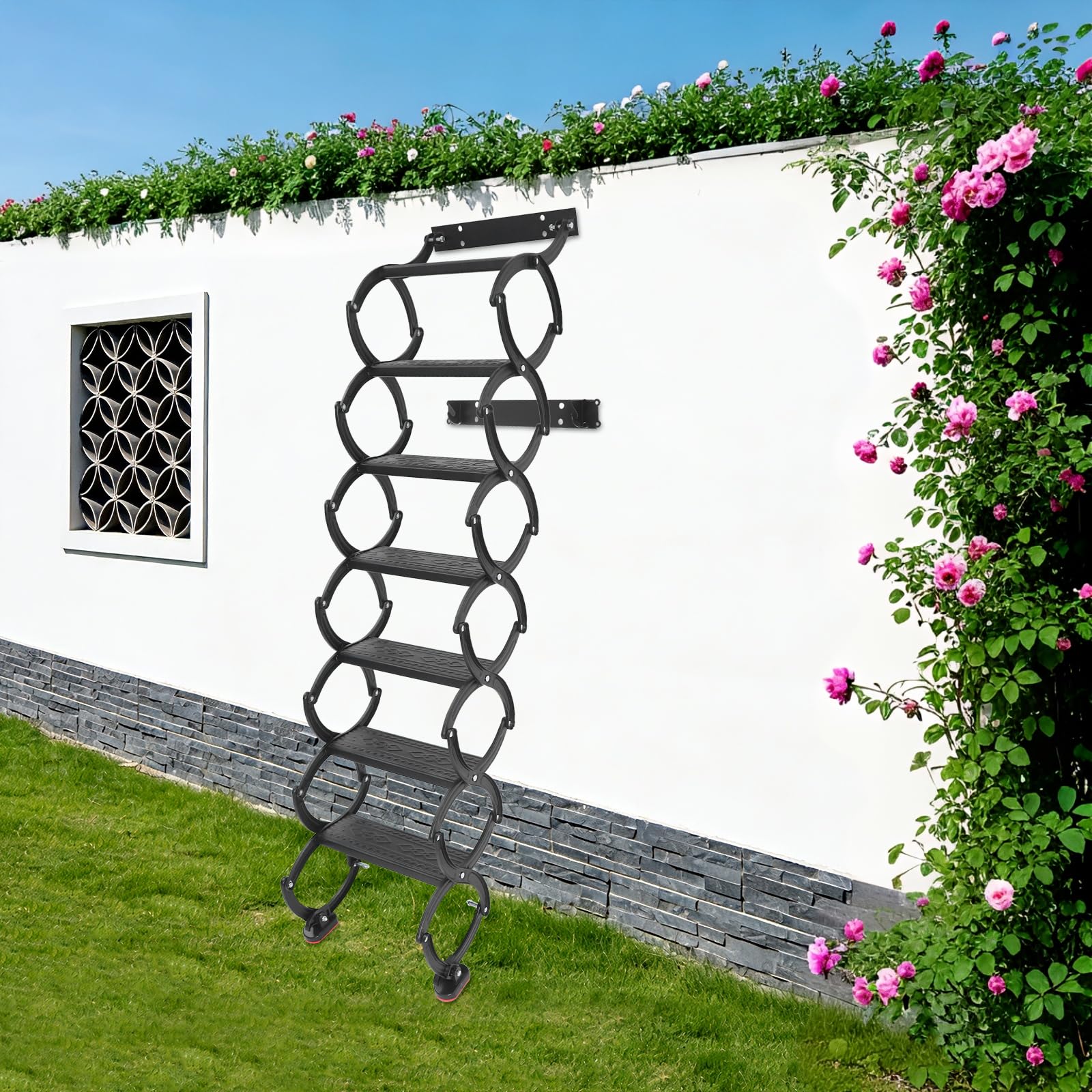 Escalera para el ático, 7 escalones Escalera plegable extensible montada en la pared, Escalera de ático montada en la pared, escalera de desván con escalones antideslizantes, escaleras