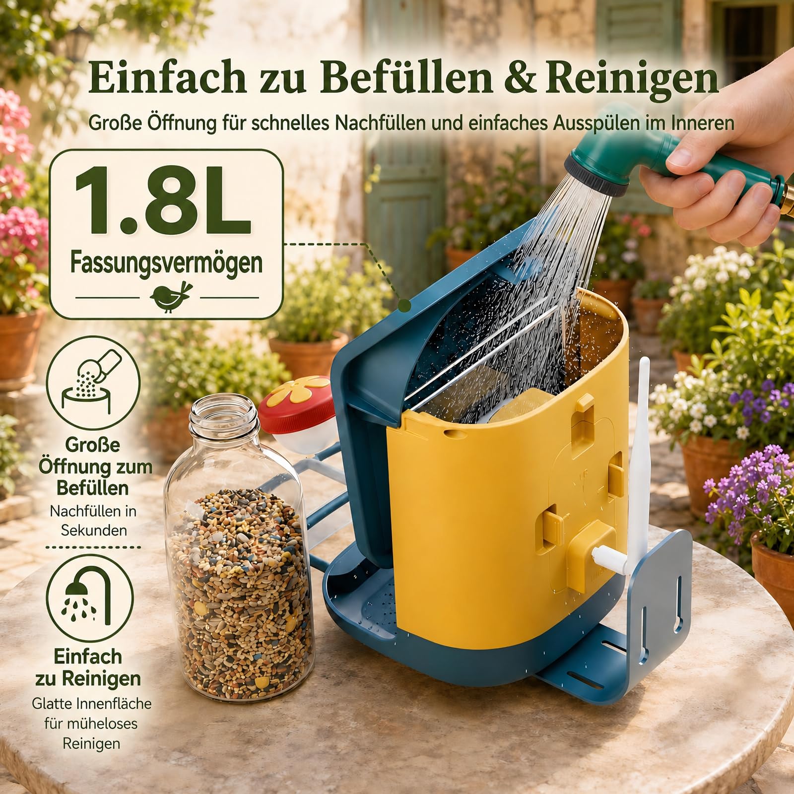 2K Vogelhaus mit Kamera, solarbetrieben, KI identifiziert über 10.000 Vogelarten, 1.8L, IP65 wasserdicht, 2,4 GHz/5 GHz, Vogelbox-Kamera mit Vollfarb-Nachtsicht, Geschenk für Vogelliebhaber