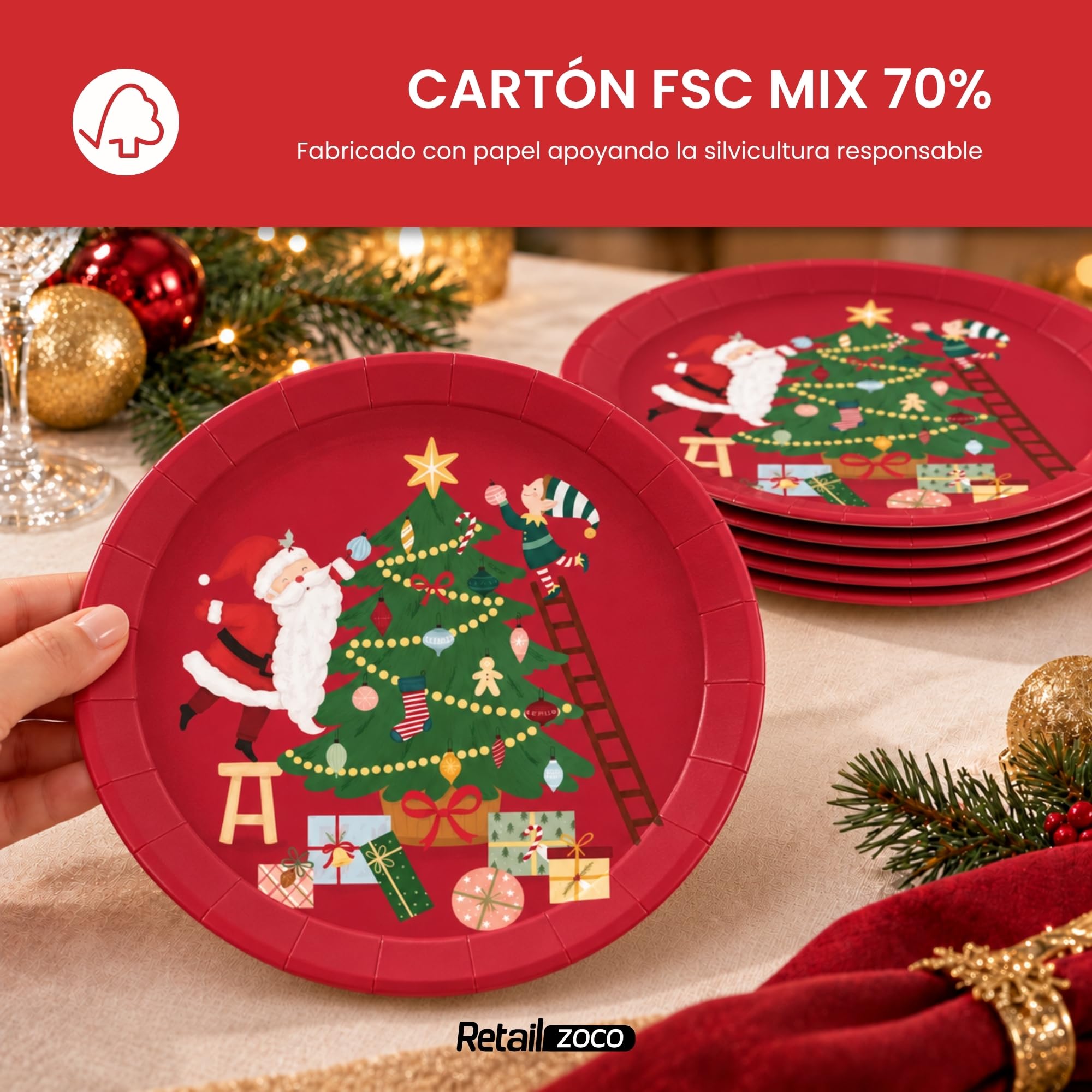 Platos de cartón, Platos Desechables cartón, Diseño Papa Noel, 6 Unidades - imagen 6