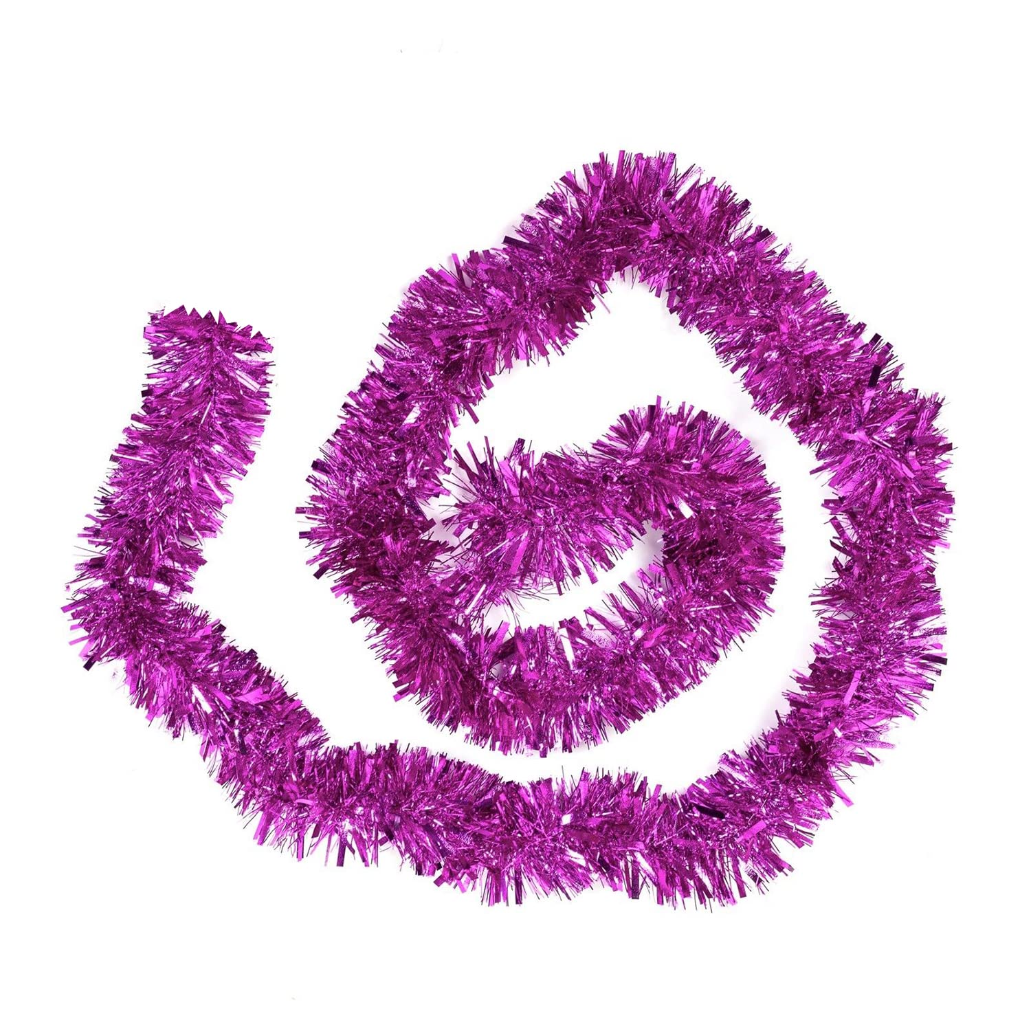 Trimming Shop 4pcs Christmas Chunky Tinsel Garland Luxurious Metallic Xmas Tree & Home Decorations Festival New Year Party Indoor Outdoor Table Ceiling Decoration, Hot Pink, 6ft