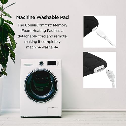 Miniatura 7 de Conair Almohadilla térmica de espuma viscoelástica cómoda para aliviar el dolor de espalda, almohadilla térmica para cuello y hombros, almohadilla