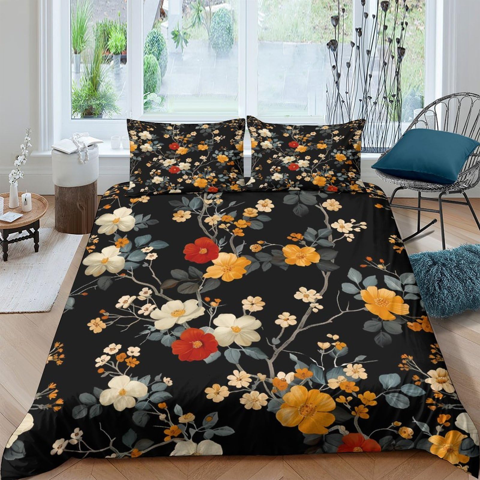Housse de couette fleurs 140x200 microfibre anti-plis respirante