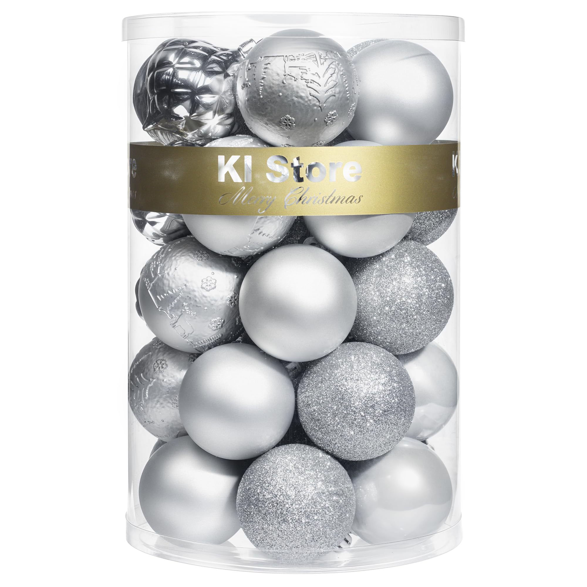KI Store 34ct Christmas Ball Ornaments Shatterproof Christmas Decorations Tree Balls for Holiday Wedding Party Decoration, Tree Ornaments Hooks included 2.36” (60mm Silver)