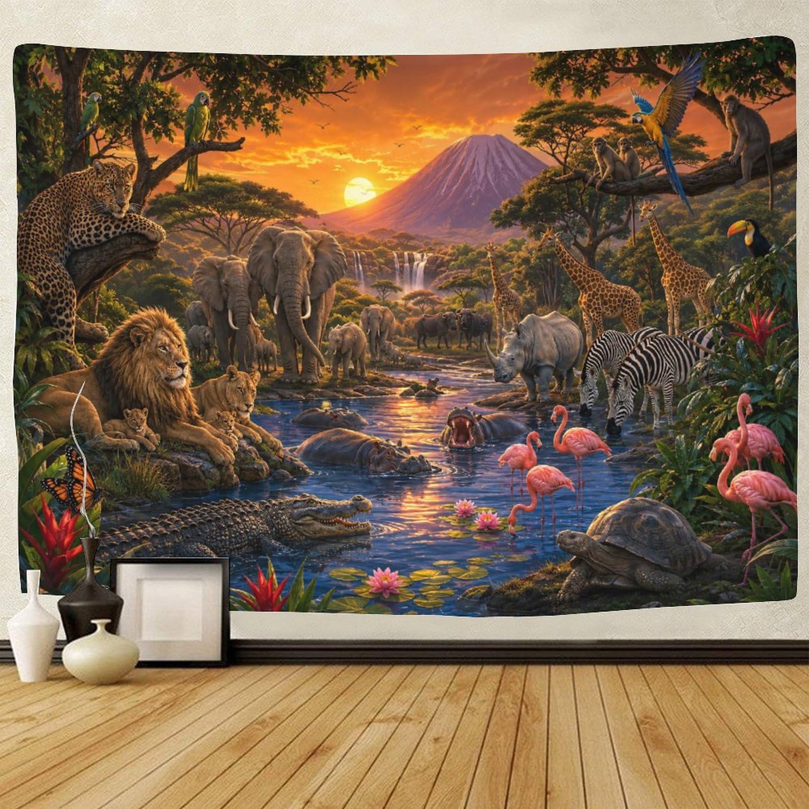 ASDFGHJKLZA Jungle Wildlife Wall Hanging Decor 3D Print Tapestry Wall Art Decor Animals Kingdom Tapestries Poster Curtain Bedroom College Dorm 130cmx150cm