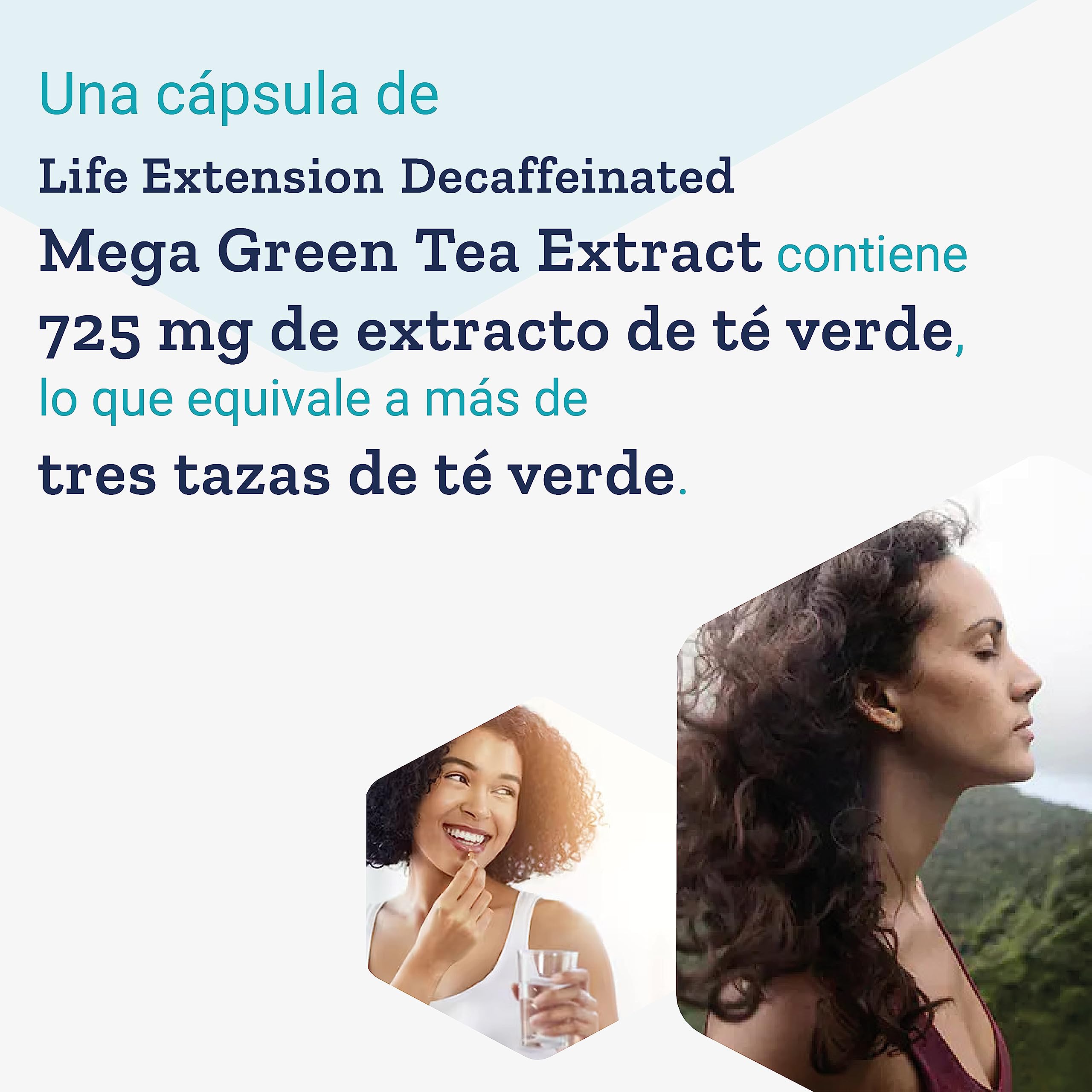 Life Extension, Mega Green Tea Extract, 725mg, Descafeinado, 100 Cápsulas veganas, Probado en Laboratorio, Vegetariano, Sin Gluten, Sin Soja, No GMO