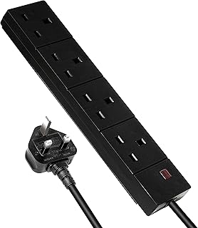 4 Gang Multi Plug Extension Lead 10m Power Strip - 4 Socket Mains Electric Power Extension Cord - 4 Way Socket 10 Metre Black Extension Cable UK