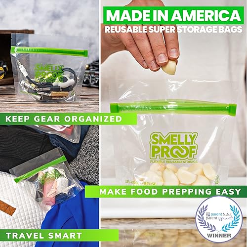 Miniatura 3 de Smelly Proof 10 bolsas de almacenamiento reutilizables expandibles de pie y relleno para alimentos diseñadas y MFG en Estados Unidos, sin PEVA, sin