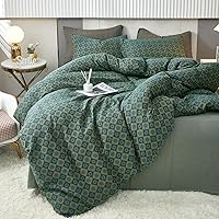 Vista 43 de VM VOUGEMARKET - Juego de funda de edredón a cuadros de tamaño queen, algodón lavado, ropa de cama reversible y multicolor, con 2 fundas