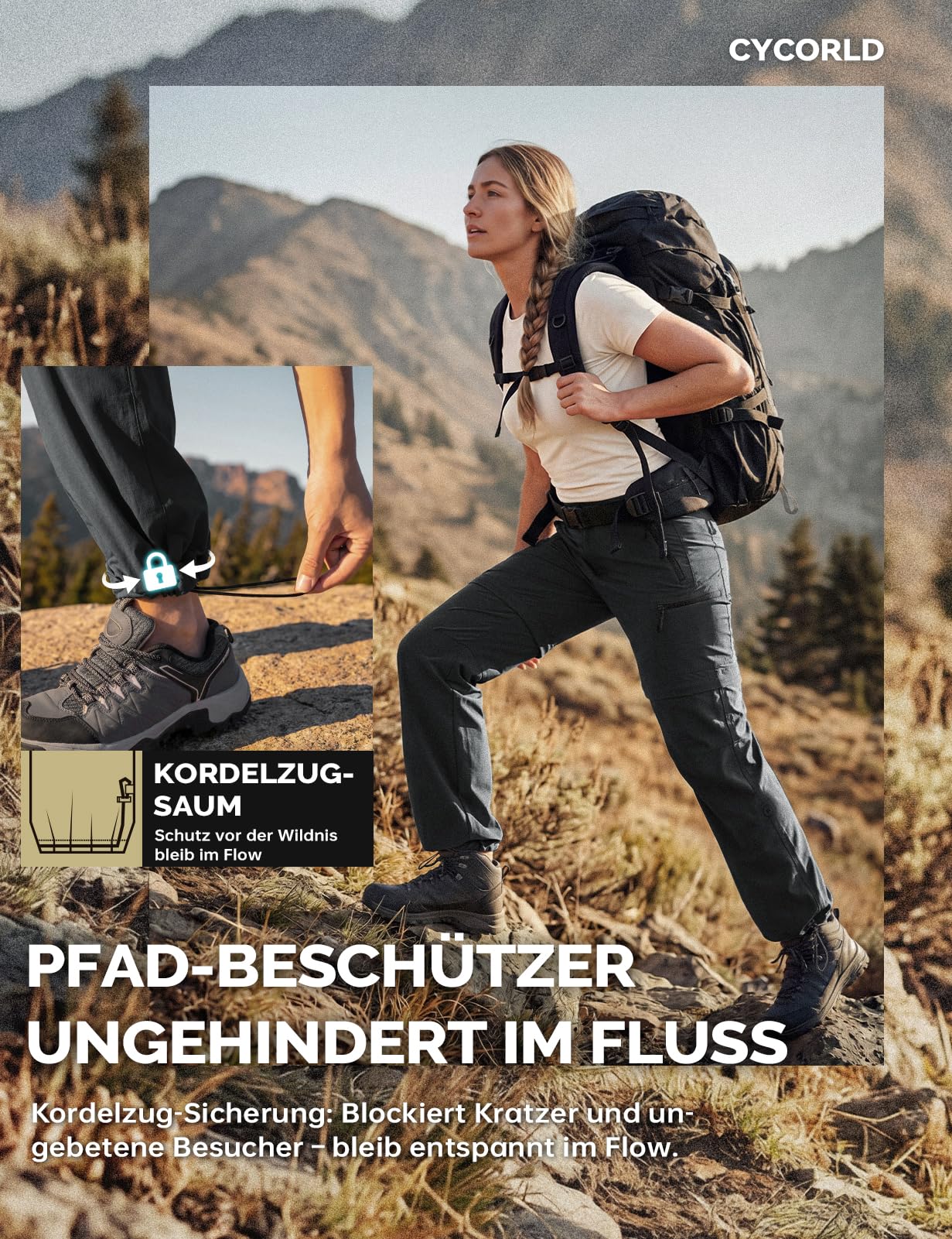 Cycorld Damen-Wanderhose-Zip-Off-Trekkinghose, Atmungsaktiv Wanderhose Damen Schnell Stretch Trekkinghose Abnehmbar Zip Off Outdoorhose Sommer Hiking Pants Funktionshose