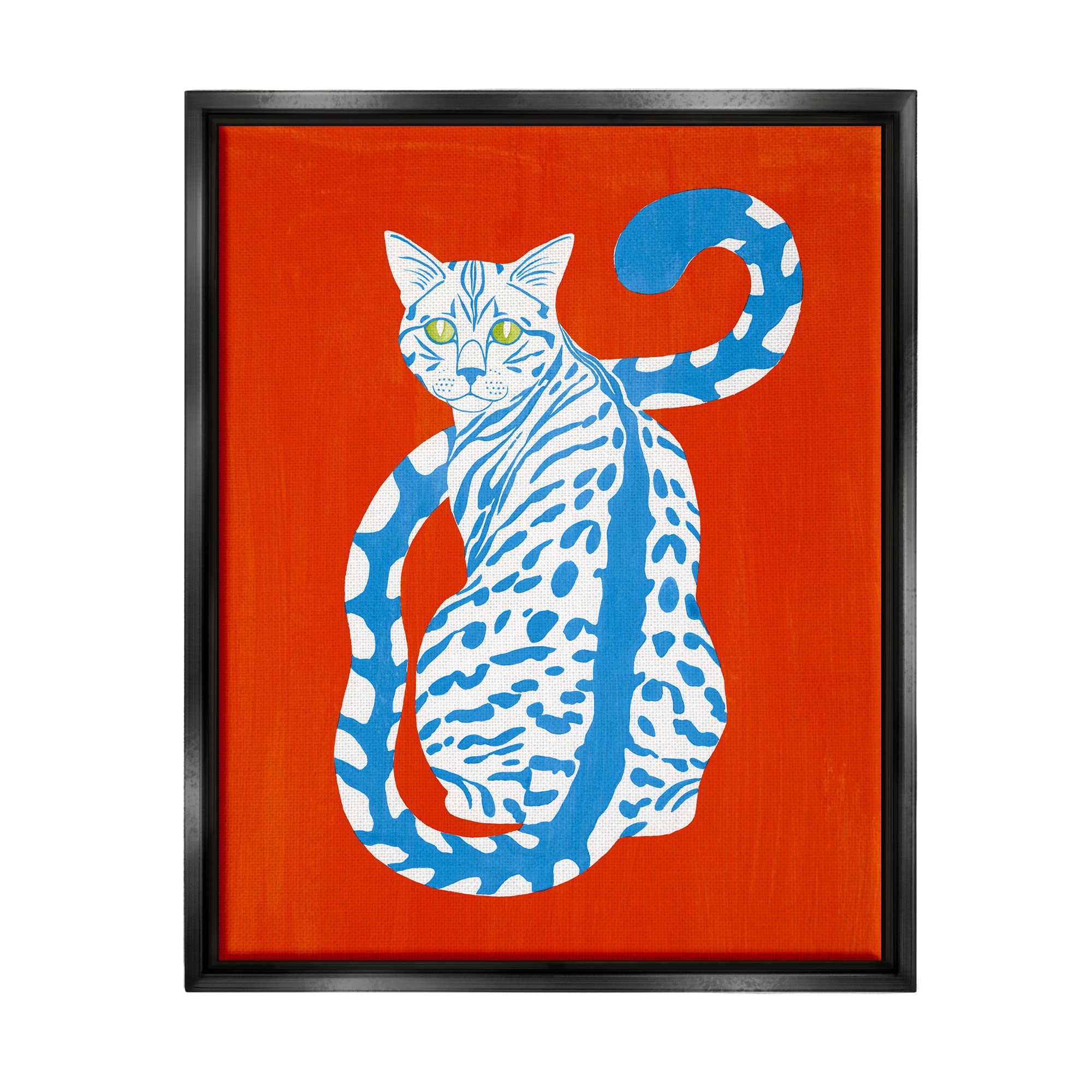 Stupell Industries Blue Gazing Cat Bold Modern Design Floating Framed Wall Art, Design by Grace Popp