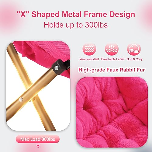 Miniatura 4 de Silla plegable Comfy Saucer para sala de estar, silla de piel sintética suave para dormitorio, sillas de lectura para adultos y niños, XL, rosa